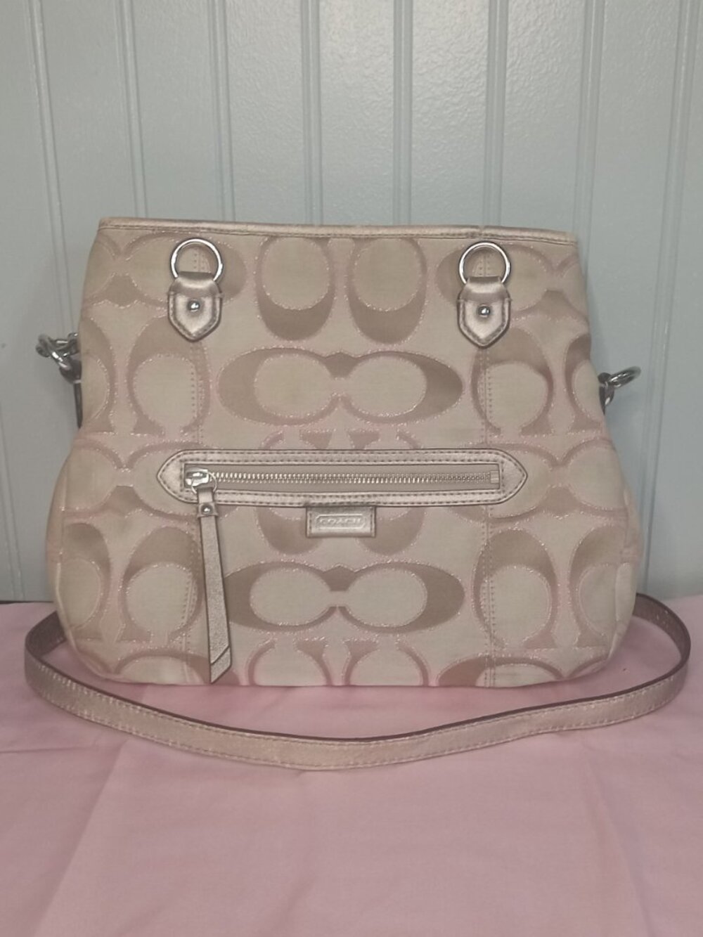 Coach Daisy Sparkly Pink Outline Signature C Purse